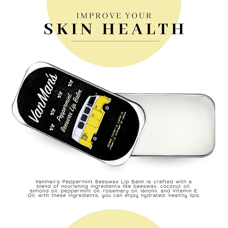 Vanman’s - Handmade Peppermint Beeswax Lip Balm (3 Pack) - Peppermint Lip Balm with Rosemary, Almond and Coconut Oil - Bee Balm with Vitamin E - Ideal for Dry Lips-VivaGrace Women