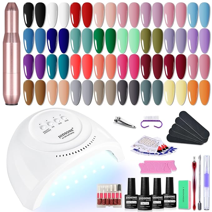 JODSONE 36 Pieces Gel Nail Polish Set U V Light Nail Drill Beginner Set Glossy Surface Easy To Apply Matte Texture All-In-One Manicure Kit-VivaGrace Women