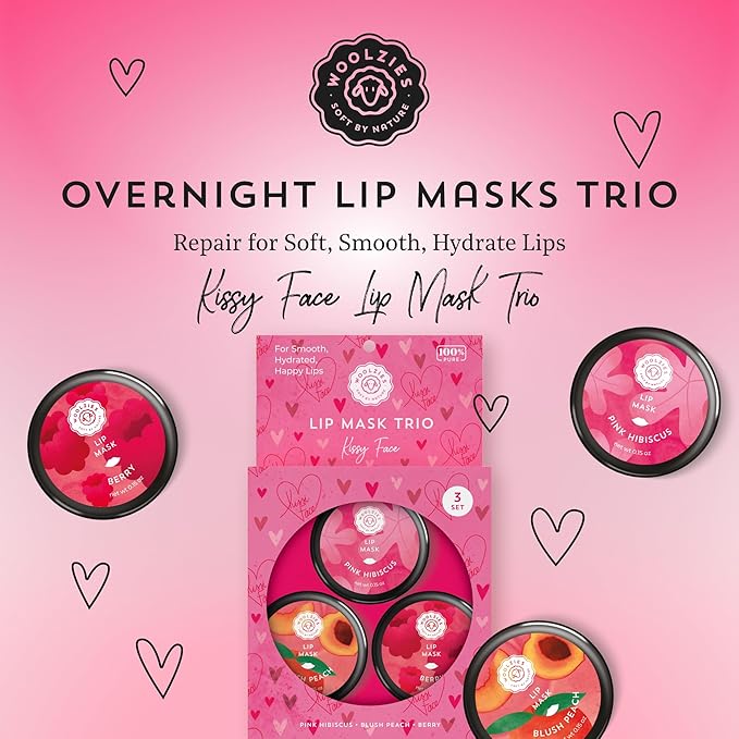 Overnight Lip Sleeping Masks Trio - Set of 3 All Natural Hydrating Lip Treatment - Overnight Repair for Soft, Smooth, Hydrated Lips (3 Pack, Kissy Face)-VivaGrace Women