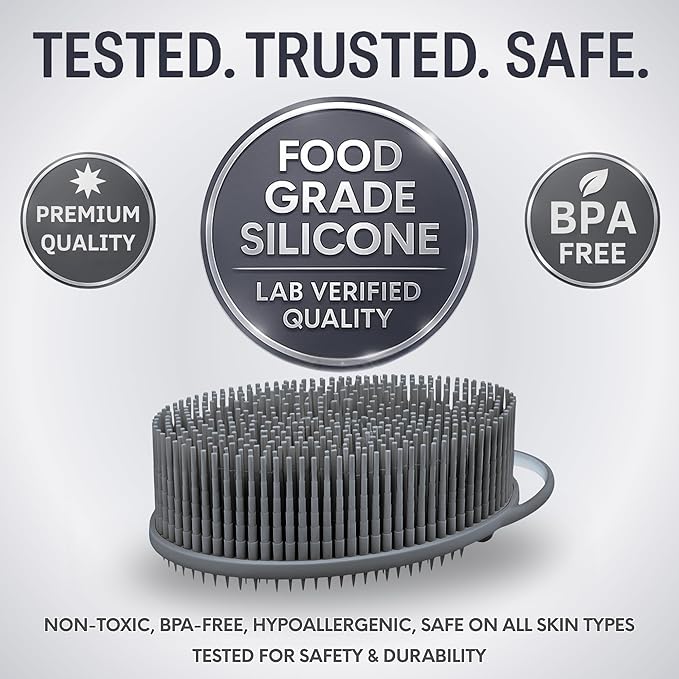 Avilana Silicone Body Scrubber – Gentle Shower Brush & Loofah Alternative- Food Grade & Lab Tested – Fast-Drying, Hygienic, BPA-Free Silicone Body Gentle Exfoliator (Gray, Exfoliate)-VivaGrace Women