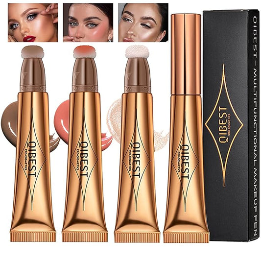 3 Pcs Beauty Wand For Liquid Contour Highlighter and Blush Rouge with Cushion Applicator Attached Easy to Blend, Lightweight Blendable Super Silky Cream Face Illuminator Makeup Stick-VivaGrace Women