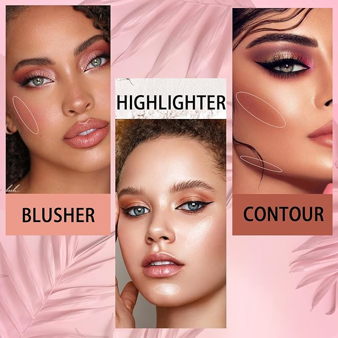 Coosa Blush Palette, Highlighter Contour Makeup Palette, Blush for Cheeks, All-In-One Bronzer Bright Shimmer Cosmetics Sets for Eyes, Lips & Cheeks-VivaGrace Women