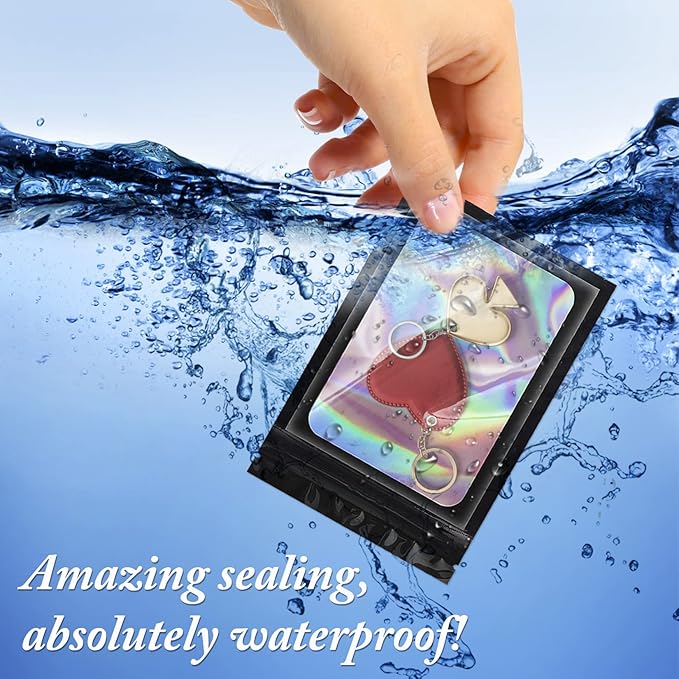 100 Pieces Smell Proof Mylar Bags, Holographic Packaging Bags, Resealable Odor Foil Pouch Zipper Bag with Clear Window for Food Storage and Lipgloss, Jewelry Lash (Black, 4 x 6 Inch)-VivaGrace Women