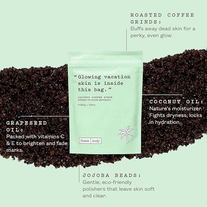 Frank Body Coconut Coffee Scrub | Natural, Vegan, Cruelty Free Exfoliating Body Scrub Firms, Tones, and Brightens with Coffee Grinds, Grapeseed Oil, Coconut Oil, and Jojoba Beads | 7.05 oz / 200 g-VivaGrace Women