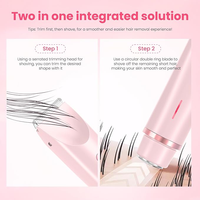 Bikini Trimmer for Women-2 in 1 Dual Head Electric Razors,USB Rechargeable Bikini Electric Shaver,IPX7 Waterproof Dry & Wet Use Body Hair Trimmer and Facial Hair Remover for Underarm Leg Body,Pink-VivaGrace Women