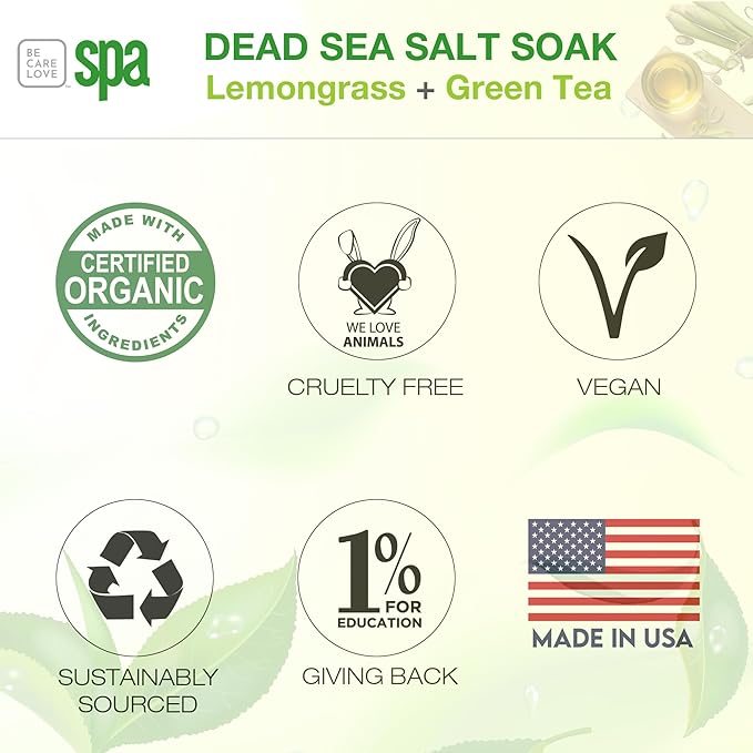 BCL SPA Dead Sea Salt Soak - Bath Salt with Organic Lemongrass + Green Tea, Shae Butter, Arnica, Aloe Vera Juice, Chamomile, Argan Oil & Jojoba Oil - Skin Exfoliator - Home/Professional Use 16 fl oz-VivaGrace Women