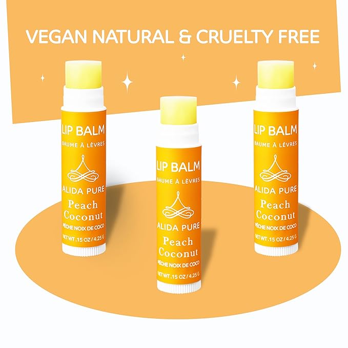 Peach Coconut Lip Balm Collection, Vegan Lip Balm Set, Lip Balm, Beeswax Free, with Avocado Oil, Organic Jojoba Oil, and Vitamin E, Natural Moisturizer for Dry, Chapped Lips, 3 Tube Set-VivaGrace Women