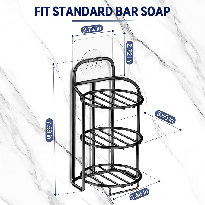 3-Tier Shower Soap Shampoo Bar Holder, Self Adhesive & Freestanding Draining Bathroom Soap Dish Caddy for Bathroom Wall Accesories Decor-VivaGrace Women