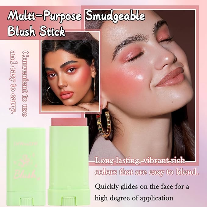 Cream Blush Stick for Cheeks,Blendable Multi-use Blush Makeup Stick for Cheek Eyes Lips Blusher-VivaGrace Women