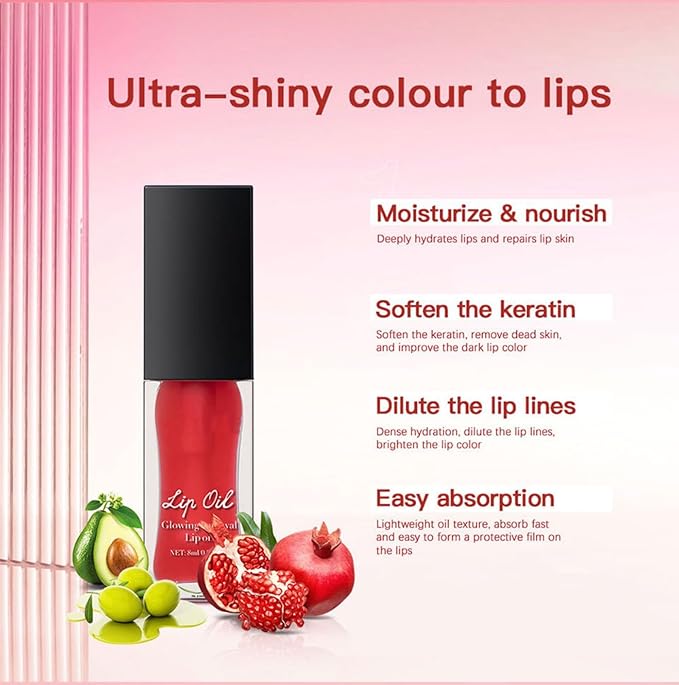 MAEPEOR Glowing Lip Oil 7 Colors Hydrating Lip Balm Nourishing Lip Care Lip Treatment Glossy Finish Non-sticky Moisturizing Lip Balm (02 Clear)-VivaGrace Women