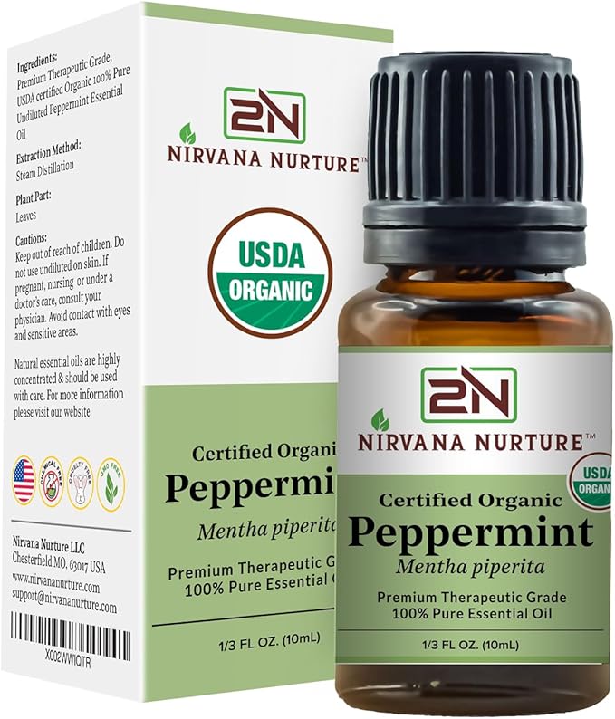 Peppermint Essential Oil USDA Certified Organic 100% Pure Premium Therapeutic Grade, Undiluted - Aromatherapy Diffuser for Calm and Relaxation, Skin Care, Hair Care-VivaGrace Women