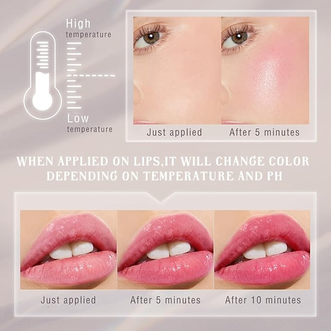 2PCS Color Changing Blush Stick for Cheeks Makeup,Clear Blush PH Temperature Change Magic Pink Cream Blusher Waterproof Multi-Use Lips and Face Tint,Matte Finish Natural Lightweight Jelly-VivaGrace Women