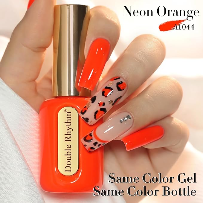 Double Rhythm 0.50 OZ Gel Polish Hema Free Same Color Same Bottle Golden Round Translucent Neutral Natural Milky 15 ML Jelly UV Polish Art DIY at Home (Neon Orange-C1044)