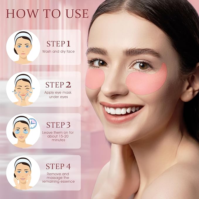 Under Eye Patches Masks - for Dark Circles, Puffiness, Eye bags,and Fine Lines Smoothing Skin Care Treatment with Collagen and Hyaluronic Acid for Women and Men, (60 Pcs) Pink-VivaGrace Women