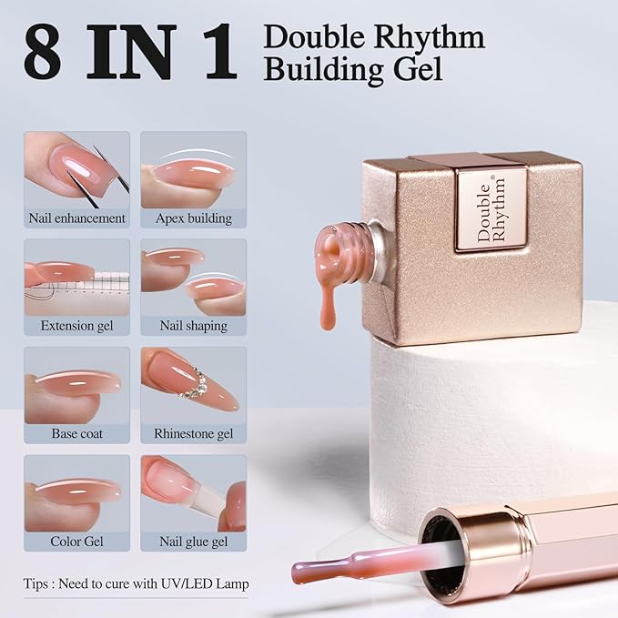 Double Rhythm Clear Gel Nail Polish 15ml Nail Strengthener Builder in a Bottle Nail Extension Hard Gel Soak Off Long Lasting UV Gel (Pale Nude 8 in 1-10)-VivaGrace Women