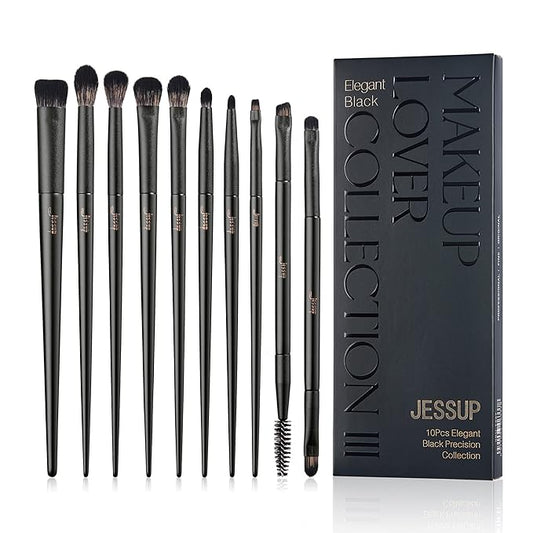 Jessup Eyeshadow Brush Set, 10Pcs Eye Makeup Brushes Professional for Blending Eye Shadow Liner Crease, Duo-end Brow Brush, Elegant Black T337-VivaGrace Women