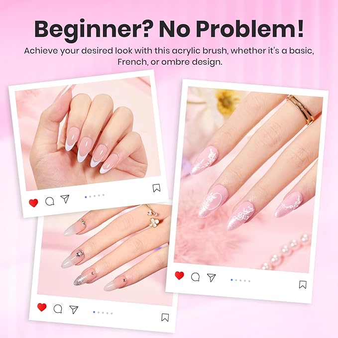 Beetles Acrylic Nail Brush Kolinsky Hair Bristles Round Shaped Metal Handle Nail Art Brushes for Acrylic Powder Manicure Extension DIY at Home Manicure Tool - Size 8-VivaGrace Women