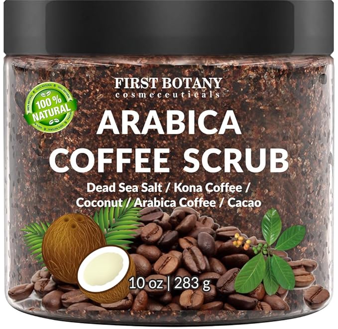 First Botany Cosmeceuticals, 100% Natural Arabica Coffee Scrub with Organic Coffee Coconut & Shea Butter Acne Anti Cellulite & Stretch Mark treatment Spider Vein Therapy, Varicose Veins Eczema, 10 oz-VivaGrace Women