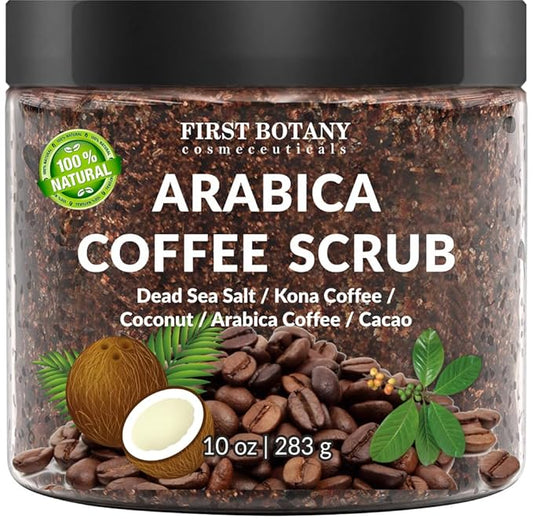 First Botany Cosmeceuticals, 100% Natural Arabica Coffee Scrub with Organic Coffee Coconut & Shea Butter Acne Anti Cellulite & Stretch Mark treatment Spider Vein Therapy, Varicose Veins Eczema, 10 oz-VivaGrace Women