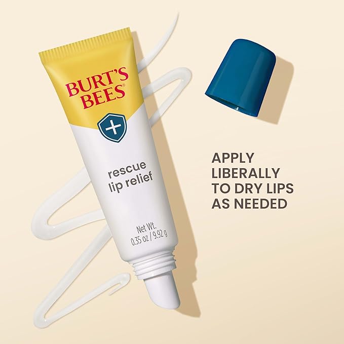 Burt's Bees Rescue Lip Relief Lip Balm, With Shea Butter and Echinacea, Tint-Free, Natural Origin Lip Care, 3 Tubes, 0.35 oz.-VivaGrace Women
