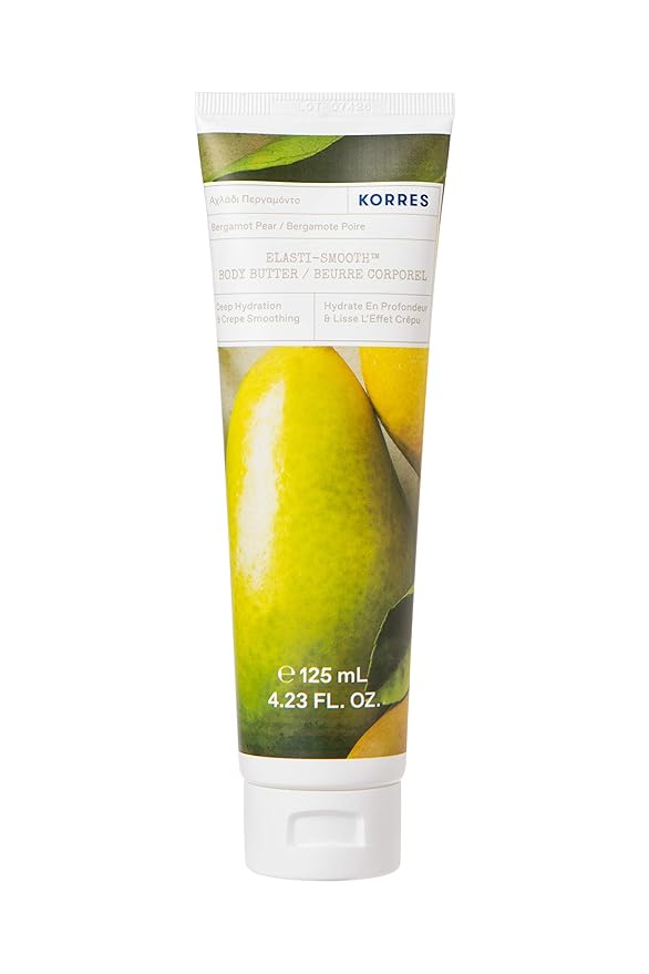 KORRES Elasti-Smooth Body Butter Cream, Dry Skin Lotion with Shea Butter and Almond Oil, Moisturizing, Firming, Tightening and Hydrating After Shower Care, Bergamot Pear, 4.23 Fl Oz-VivaGrace Women