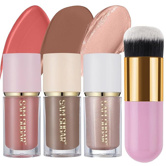 3Pcs Liquid Contour Makeup Trio with Bronzer Shade, Blush, Highlighter for Sculpted Makeup, Matte Finish Liquid Contour Set Easy to Create a Lightweight Look, Longwear Waterproof Formula (3, 9, 14)-VivaGrace Women