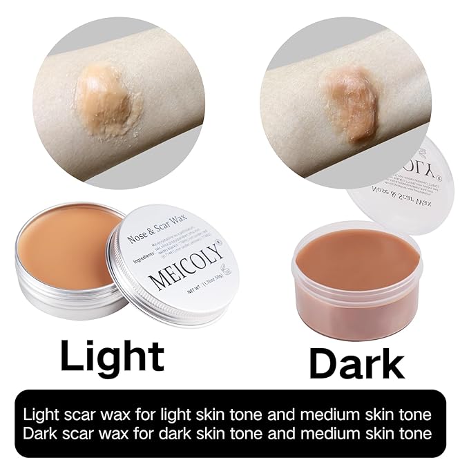 MEICOLY 3pcs SFX Special Effects Makeup Kit - Fake Nose Putty, Scar Wax, Fake Blood Scab Gel, Dark-VivaGrace Women