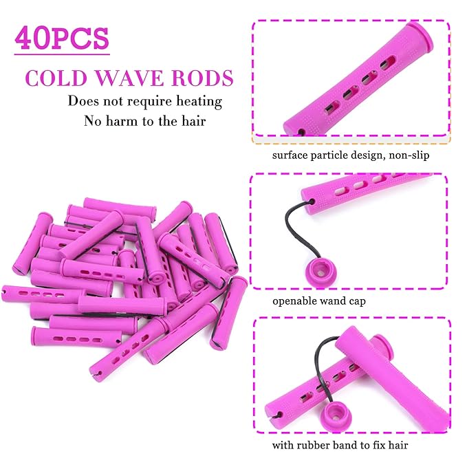 YOROSTAR Perm Rods Set for Natural Hair 40pcs Plastic Cold Wave Rods for Long Short Hair Rollers Large Hair Curling Rods for Women Purple-VivaGrace Women