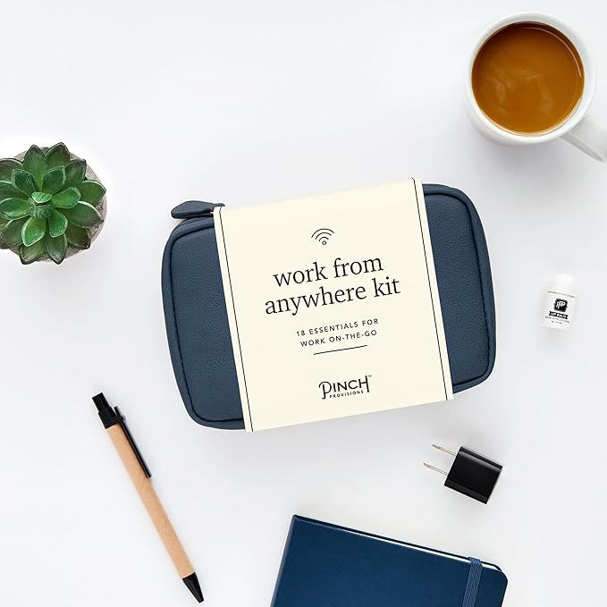 Pinch Provisions Work from Anywhere Kit, Includes 18 Essentials to Help You Stay on Task, Must-Have Essentials, Compact Multi-Functional Vegan Leather Pouch, Navy-VivaGrace Women