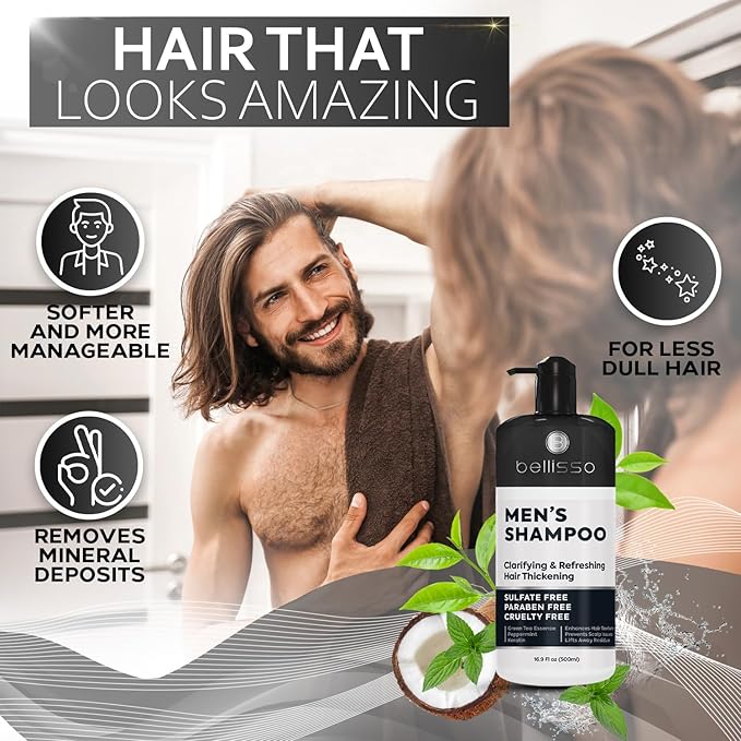 Shampoo for Men - Tea Tree Oil and Peppermint - Sulfate Free, Paraben Free - Clarifying, Refreshing, Volumizing & Moisturizing Hair Thickening Formula - Ideal for Oily Hair, Dry Scalps and Build Up-VivaGrace Women