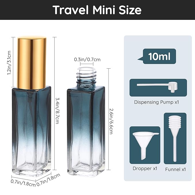 Segbeauty Travel Perfume Atomizer Refillable, 5 Packs 10ML Glass Spray Bottle for Perfume,Mini Portable Bottles Empty Fine Mist Sprayer Fragrance Cosmetic Container Kit Essentials, Gradient Blue-gold-VivaGrace Women
