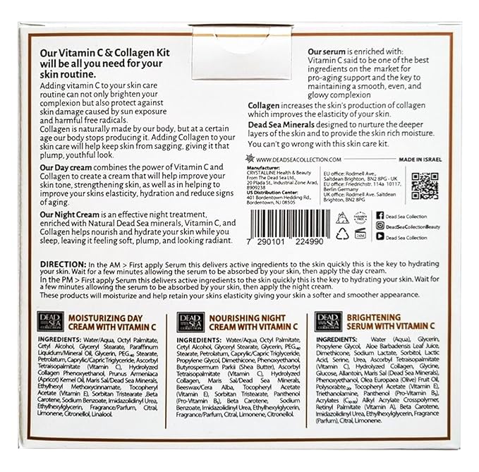 Dead Sea Collection Facial Kit - Day and Night Creams & Facial Serum with Vitamin C & Collagen - Anti-Aging and Anti-Wrinkle-VivaGrace Women