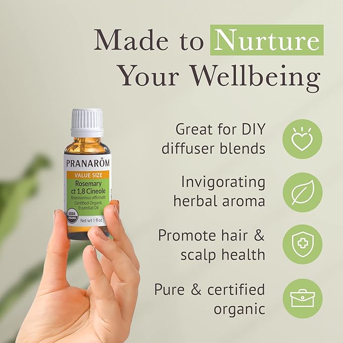 Pranarom USDA Certified Organic Rosemary Cineole Essential Oil (30ml), 100% Pure Undiluted Therapeutic Grade from Tunisia for Aromatherapy, Diffuser, Meditation, Massage, Relaxation-VivaGrace Women