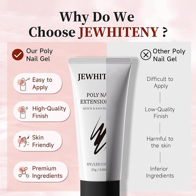JEWHITENY Poly Extension Gel Nail Set Clear Pink Poly Nail Gel With Slip Solution Base Coat Top Coat French Manicure Need U V Lamp Curing for Finger Art and Home DIY-VivaGrace Women