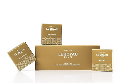 THE GOLD COLLECTION from Le Joyau d’Olive | All Natural | Chemical-Free 5 month cured Soap | Twice Milled & Infused with Essential Oils | For Face and Body |Handcrafted Following Ancestral Technique