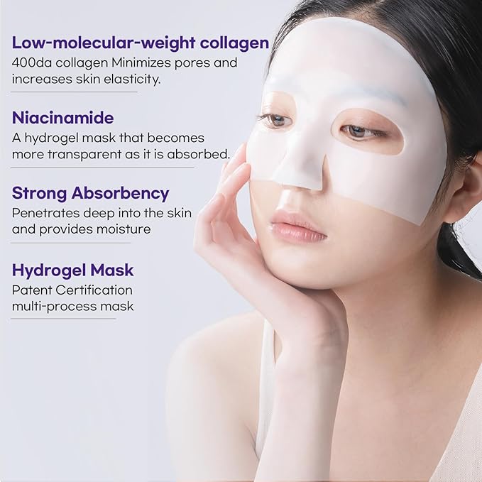 WELLDERMA Sapphire Collagen Face Mask Premium Impact Fitting Overnight Face Mask 16EA-Korean Face Sheet Mask for all skin type-Hydrating facial mask sheets-Patented Structure Hydrogel Type-Niacinamide-VivaGrace Women