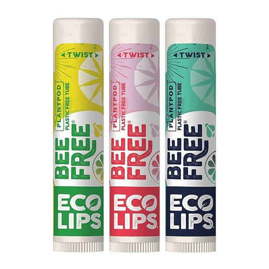 Eco Lips Bee Free Variety Pack Vegan Lip Balm | Candelilla Wax, Cocoa Butter & Coconut Oil Lip Care. Soothe & Moisturize Dry, Chapped Lips - 100% Plastic-Free Plant Pod Packaging - Made in USA-VivaGrace Women