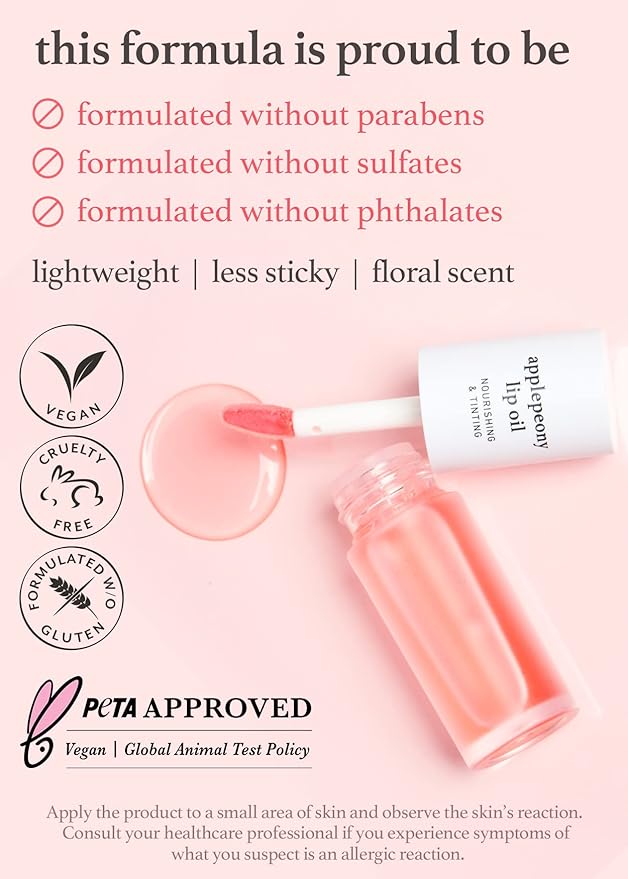 NOONI Korean Vegan Lip Oil - Applepeony, 0.12 Fl Oz + Korean Lip Oil - Applecranberry, 0.12 Fl Oz Bundle-VivaGrace Women