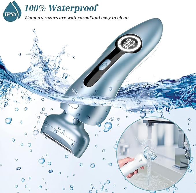 Electric Razors for Women for Legs Bikini Trimmer Electric Shaver for Women Underarm Public Hairs Rechargeable Womens Shaver Wet Dry Use Painless Cordless with Detachable Head (Blue)-VivaGrace Women