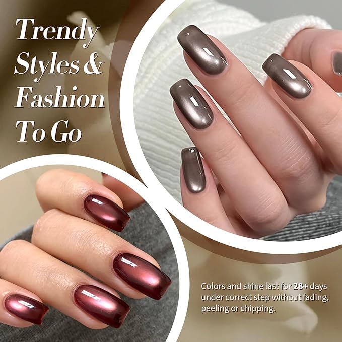 Born Pretty Cat Magnetic Eye Gel Nail Polish, 6 Colors Retro Magnetic Glitter Gel Polish Set Silver Pink Red Nail Polish Kit Soak Off LED Nail Art DIY Salon Gift-VivaGrace Women