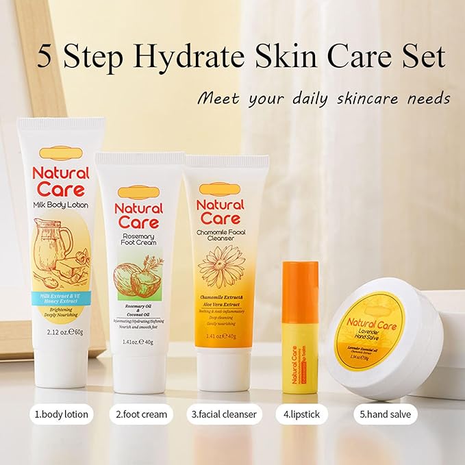 facial skin care set - facial gift sets for women - mini skincare products - body lotion, foot cream, cleanser, lip balm, hand salve-VivaGrace Women