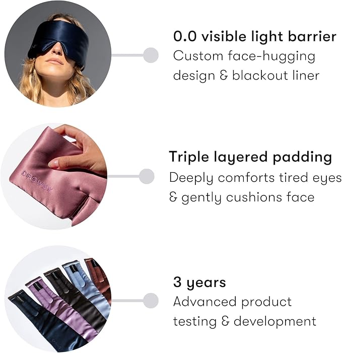 DROWSY Silk Sleep Mask. Face-Hugging, Padded Silk Cocoon for Luxury Sleep in Total Darkness. (Sunset Pink)-VivaGrace Women