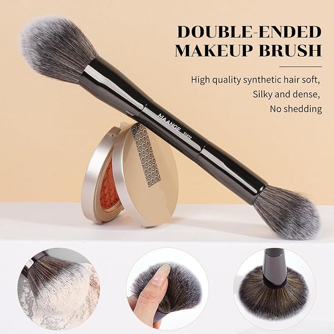 MAANGE 7pcs Makeup Brush Set Double Sided Kabuki Makeup Brushes Contour Brush for Foundation Liquid Powder Concealer Cream Cosmetics Bronzer Blending Blush Buffing Makeup Tools (Black)-VivaGrace Women