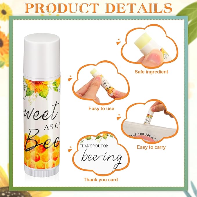 Fumete 50 Set Bee Favors Baby Shower Thank You Gifts Lip Balms for Guests Boys Girls Gender Reveal Favors for Baby Shower Bee Party Prizes Souvenirs Bags Stuffer Classroom Prizes-VivaGrace Women