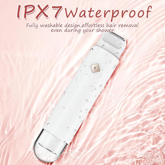 Bikini Trimmer for Women - 2 in 1 Electric Body Hair Trimmer for Silky Skin, Cordless Body Shaver for Travel, IPX7 Waterproof & Easy to Clean, Replaceable Ceramic Blade Heads (White)-VivaGrace Women