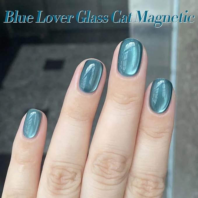 BORN PRETTY Magnetic Gel Nail Polish Blue Water Light Cat Magnetic Eye Gel Jelly Glass Crystal Magnetic Gel Polish Glitter Shimmer Auroras Magnetic Gel Nail Art Manicure Kit 6PCS-VivaGrace Women