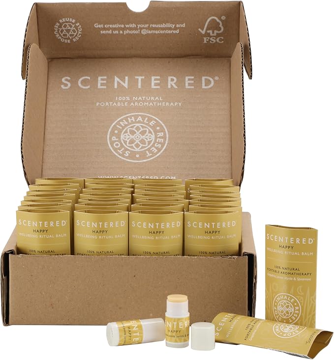 Scentered Party Favors for Wedding, Anniversary, Birthday - 30 x Mini Aromatherapy Inhaler Balm Sticks - Happy: Uplifting Essential Oils Blend - Adult Party Favors for Women & Men-VivaGrace Women