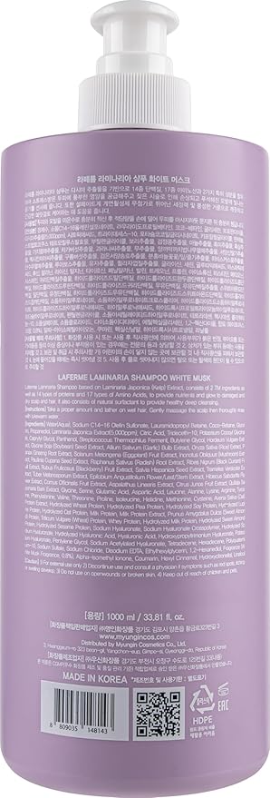 laferme Laminaria Shampoo with Organic Ingredient, Korean Clarifying Shampoo, Hydrating for Dry Hair, Strengthening for Weak Hair, Sulfate & Paraben-Free, for Women & Men, 33.8 FL OZ, White Musk-VivaGrace Women
