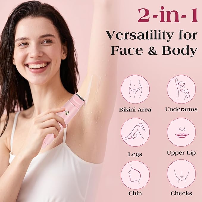 Electric Shaver & Bikini Trimmer for Women – 2-in-1 Design, Waterproof, Type-C Charging, Gentle on Sensitive Skin, Ideal for Travel and Daily Use, Pink-VivaGrace Women