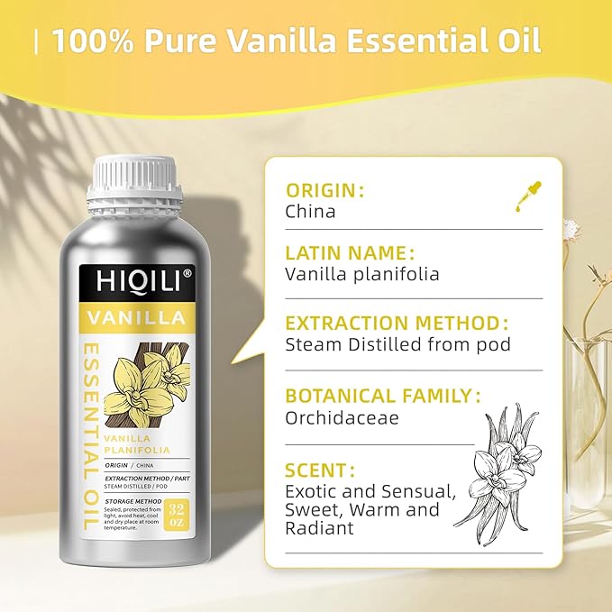 HIQILI 32 Ounces Vanilla Essential Oil, Strong Fragrance for Body Lotion, Candle Making, Soap, Aromatherapy-32 Fl Oz-VivaGrace Women